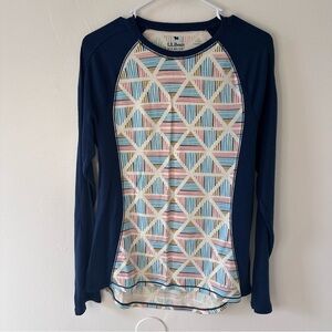L.L. Bean Women's Navy and Cream Geometric Long Sleeve Tee